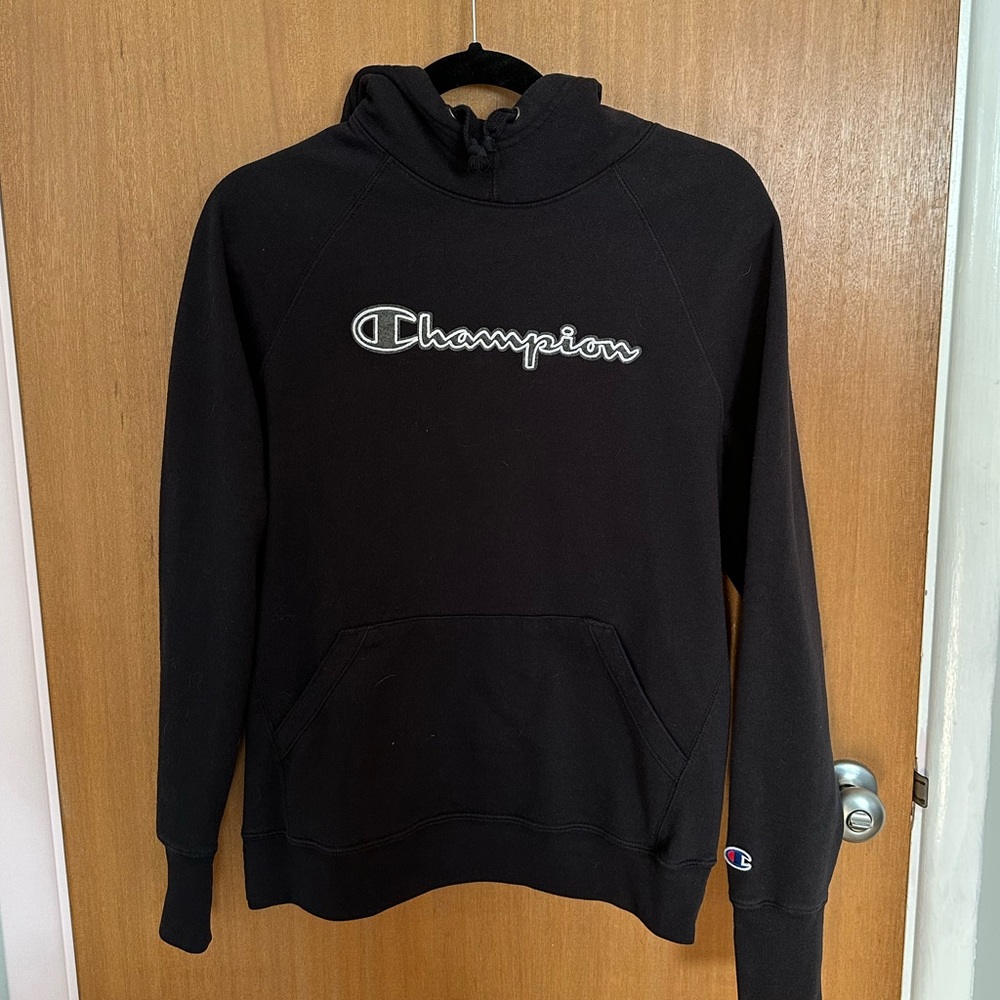 Champion Black and Gray Logo Hoodie